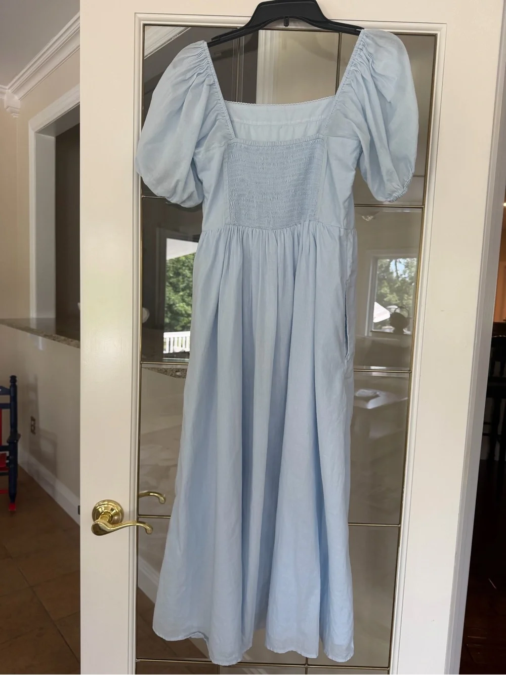 Abercrombie & Fitch Light Blue Puff-Sleeve Maxi Dress